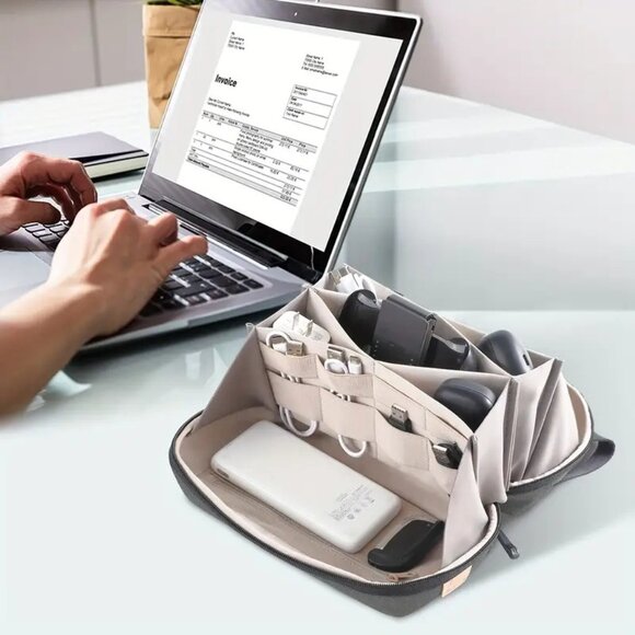 Waterproof Tech Organizer Green Travel Case - Electronics Organizer Bag Pouch - Picture 4 of 5